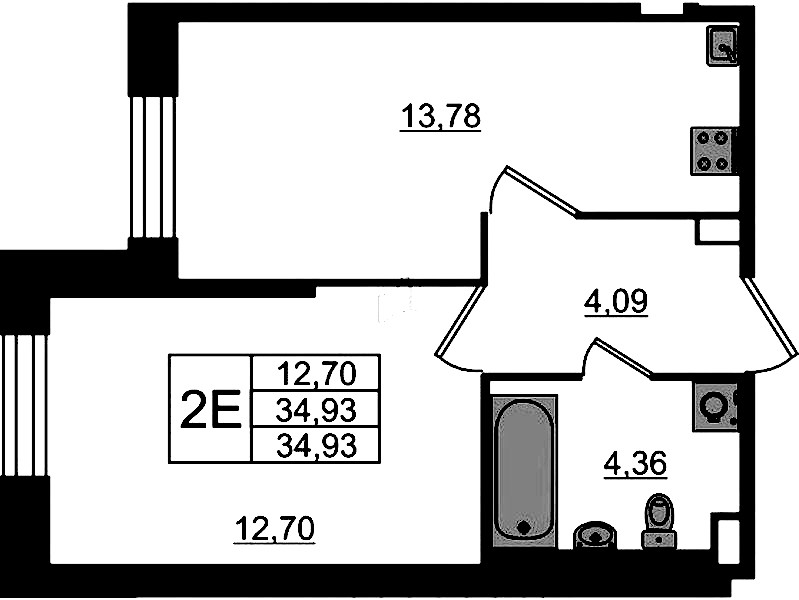 1-комнатная квартира 34.93 м², 1/23 эт., ЖК «Живи! В Рыбацком»